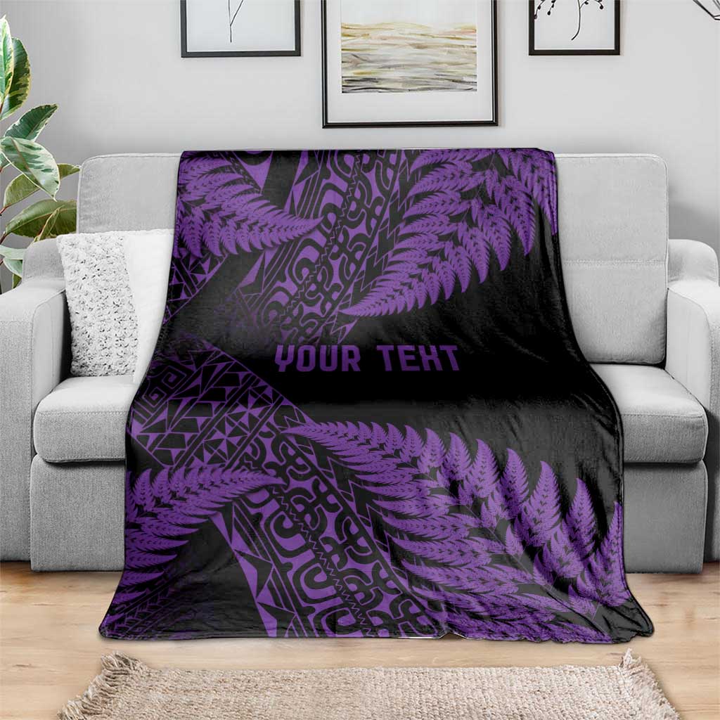 New Zealand Rugby Pacific Personalised Blanket All Purple Maori Pasifika Fern Pattern