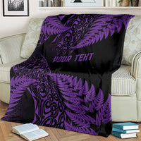 New Zealand Rugby Pacific Personalised Blanket All Purple Maori Pasifika Fern Pattern