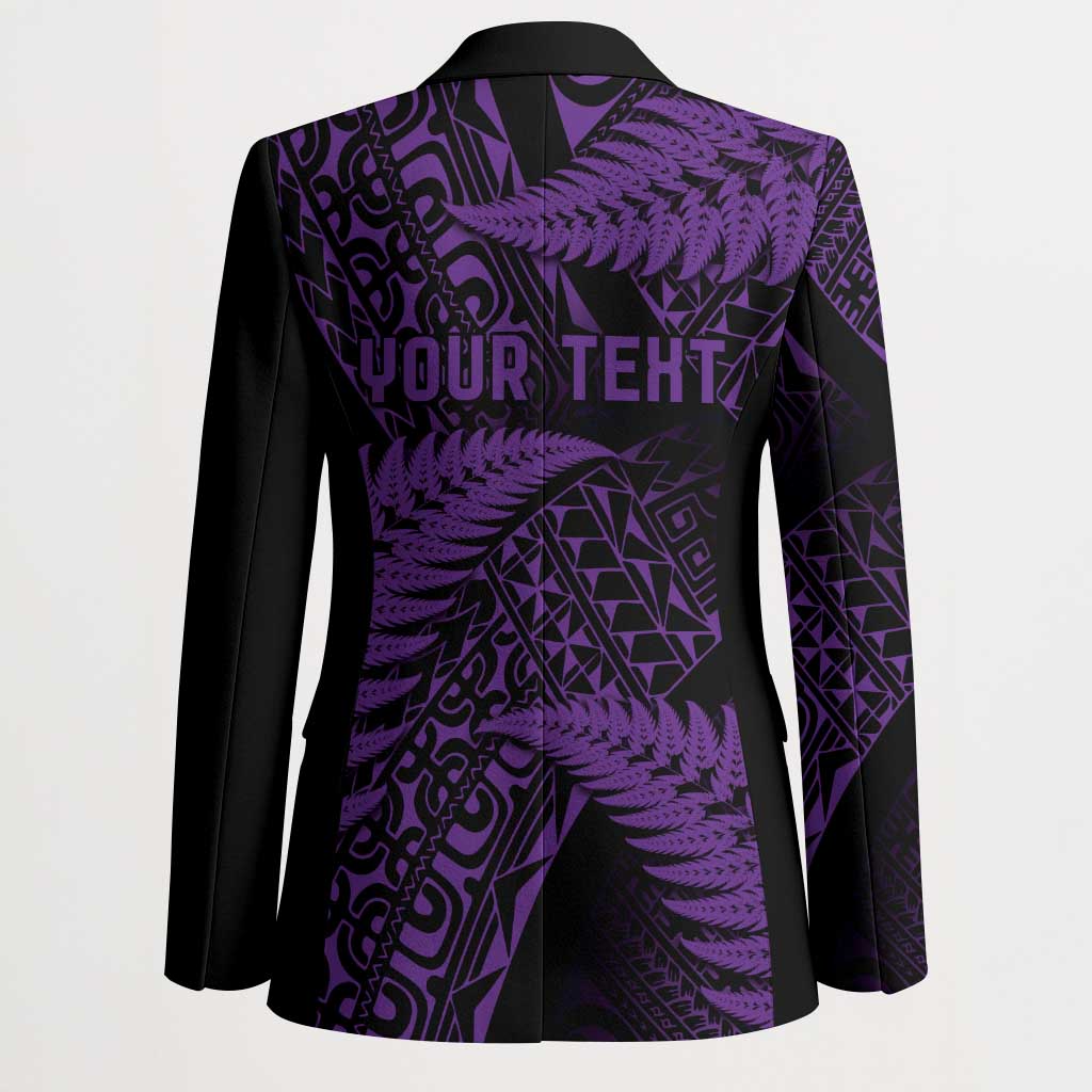 New Zealand Rugby Pacific Personalised Blazer All Purple Maori Pasifika Fern Pattern - Polynesian Pride