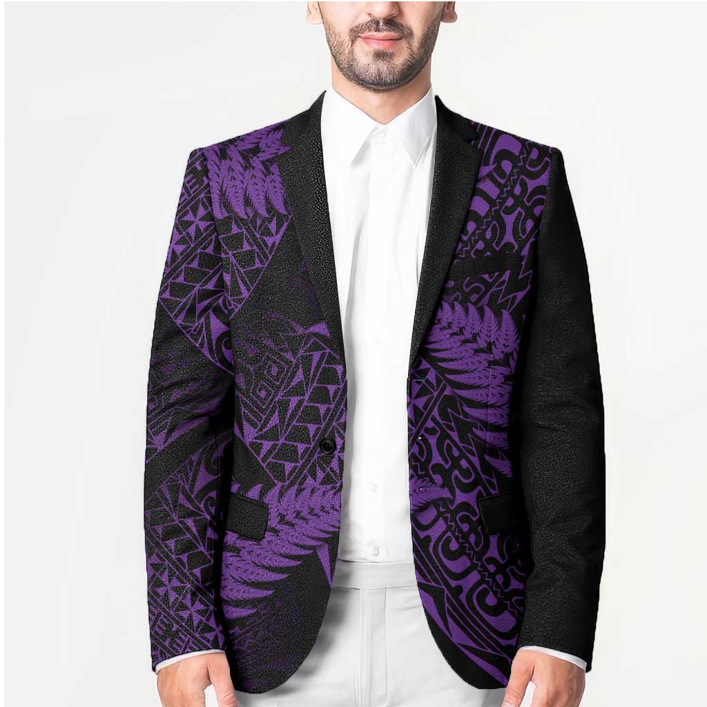 New Zealand Rugby Pacific Personalised Blazer All Purple Maori Pasifika Fern Pattern - Polynesian Pride