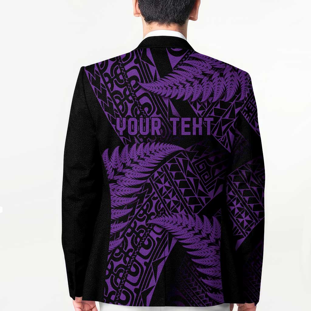 New Zealand Rugby Pacific Personalised Blazer All Purple Maori Pasifika Fern Pattern - Polynesian Pride