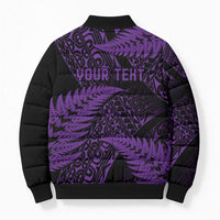 New Zealand Rugby Pacific Personalised Bomber Puffer Jacket All Purple Maori Pasifika Fern Pattern - Polynesian Pride