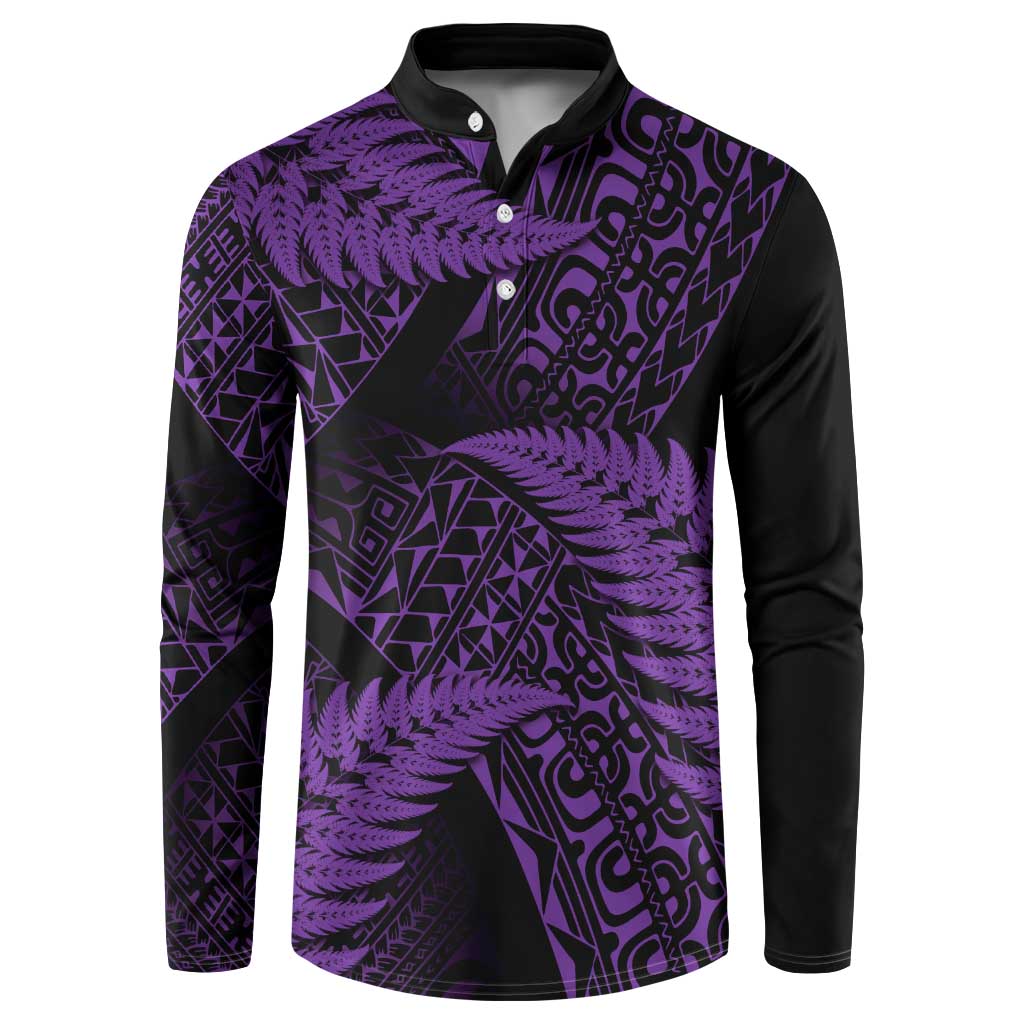 New Zealand Rugby Pacific Personalised Button Sweatshirt All Purple Maori Pasifika Fern Pattern