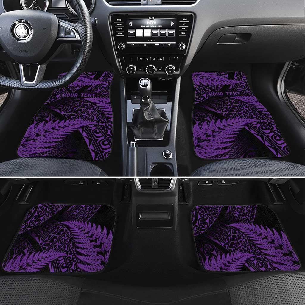 New Zealand Rugby Pacific Personalised Car Mats All Purple Maori Pasifika Fern Pattern