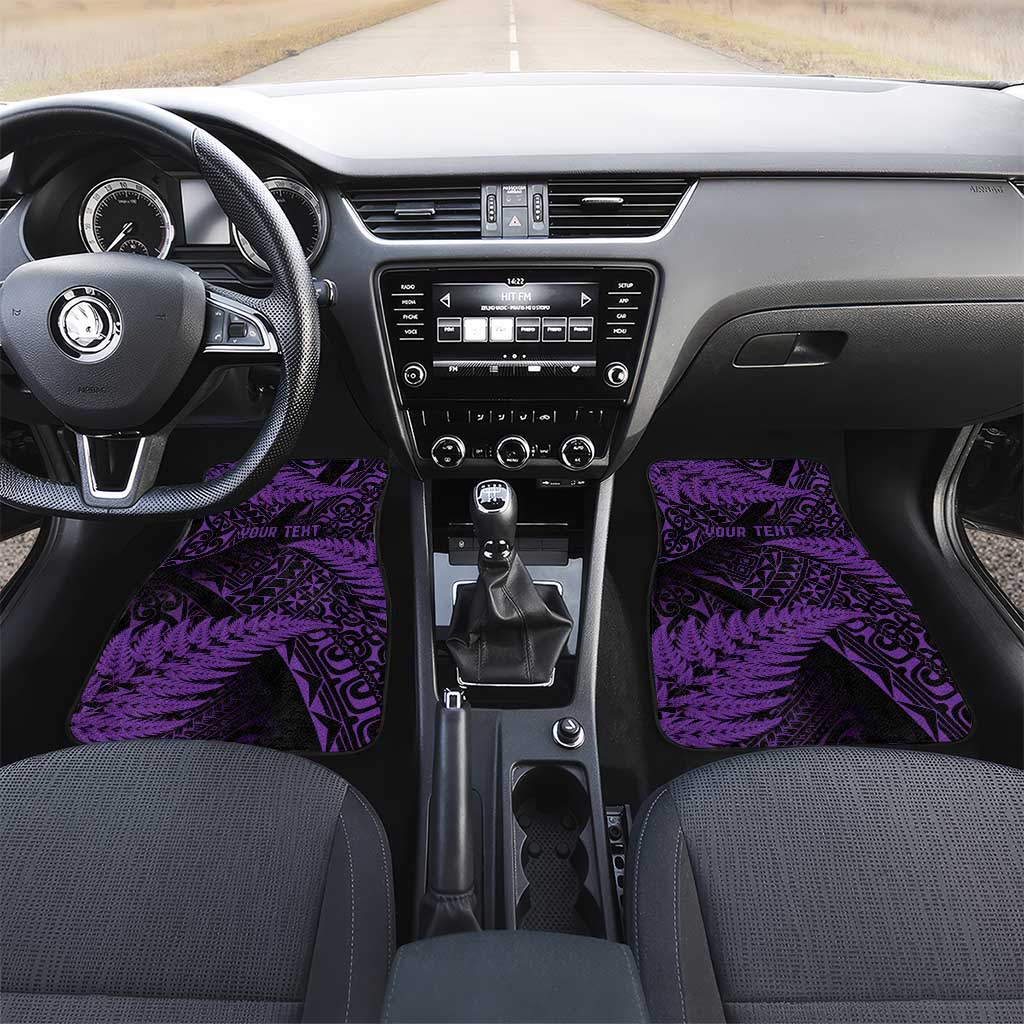 New Zealand Rugby Pacific Personalised Car Mats All Purple Maori Pasifika Fern Pattern