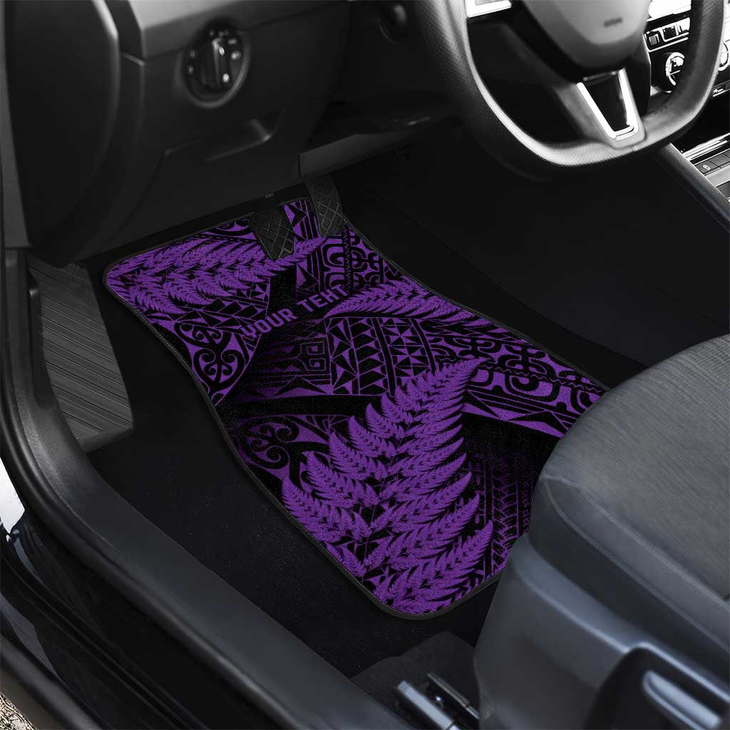New Zealand Rugby Pacific Personalised Car Mats All Purple Maori Pasifika Fern Pattern