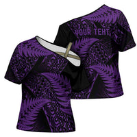 New Zealand Rugby Pacific Personalised Cross Shoulder Shirt All Purple Maori Pasifika Fern Pattern - Polynesian Pride