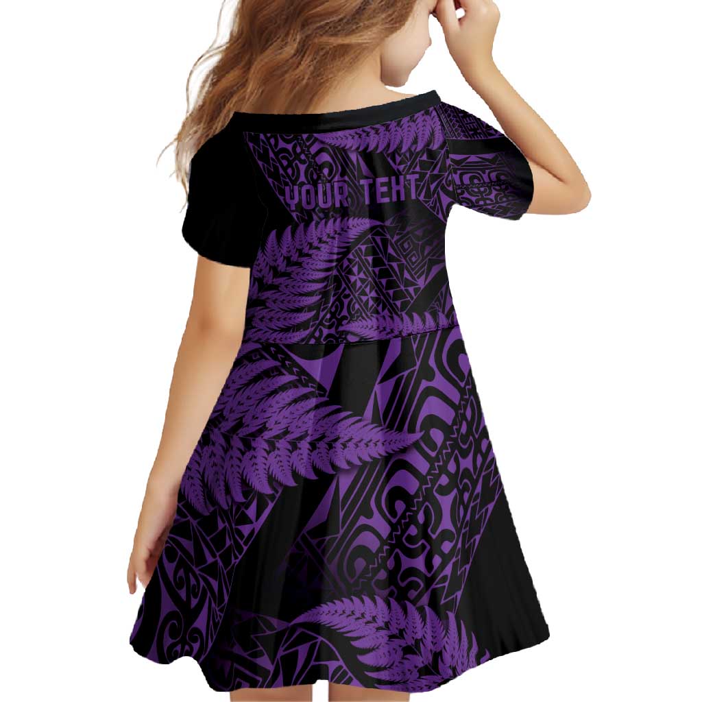 New Zealand Rugby Pacific Personalised Family Matching Long Sleeve Bodycon Dress and Hawaiian Shirt All Purple Maori Pasifika Fern Pattern