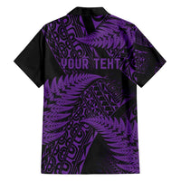 New Zealand Rugby Pacific Personalised Family Matching Long Sleeve Bodycon Dress and Hawaiian Shirt All Purple Maori Pasifika Fern Pattern