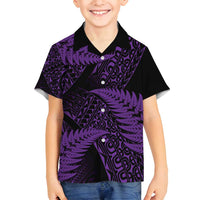 New Zealand Rugby Pacific Personalised Family Matching Long Sleeve Bodycon Dress and Hawaiian Shirt All Purple Maori Pasifika Fern Pattern