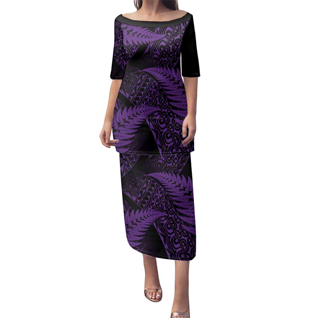 New Zealand Rugby Pacific Personalised Family Matching Puletasi and Hawaiian Shirt All Purple Maori Pasifika Fern Pattern