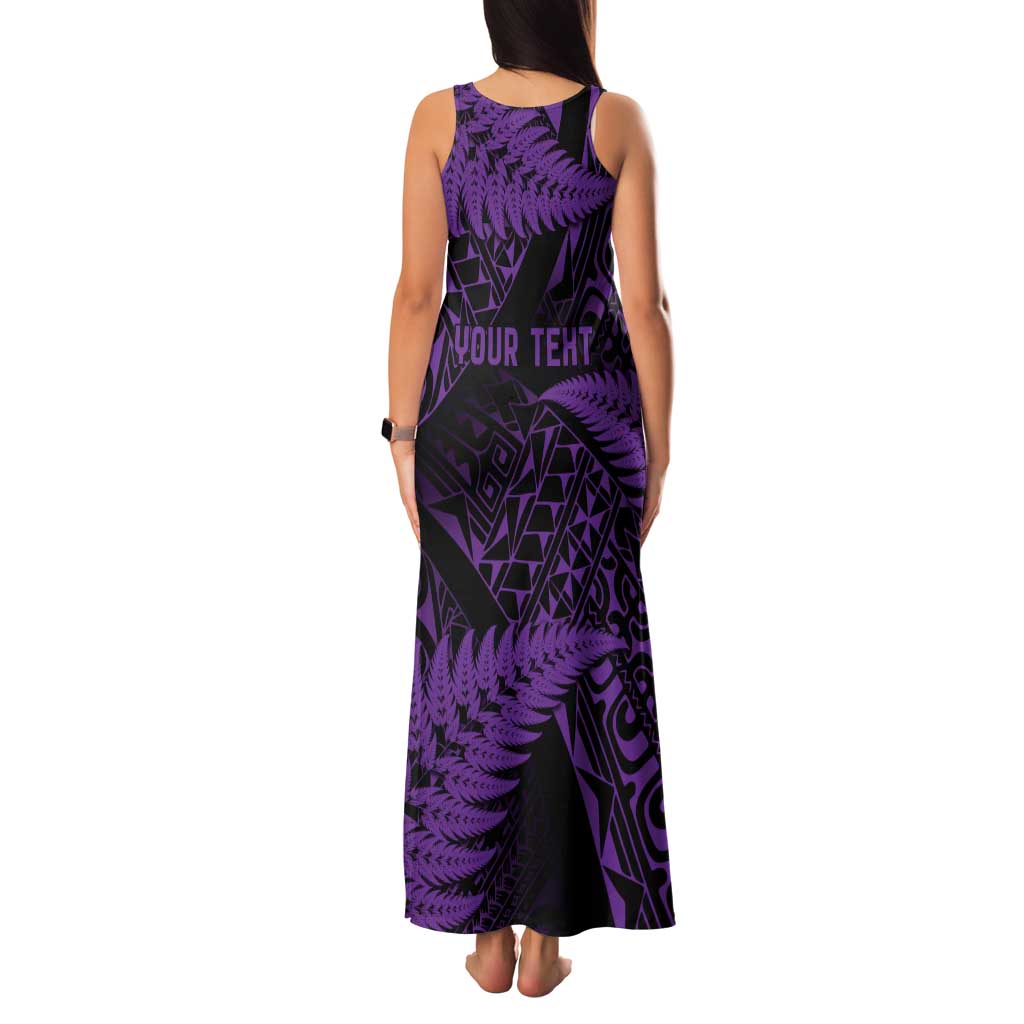 New Zealand Rugby Pacific Personalised Family Matching Tank Maxi Dress and Hawaiian Shirt All Purple Maori Pasifika Fern Pattern