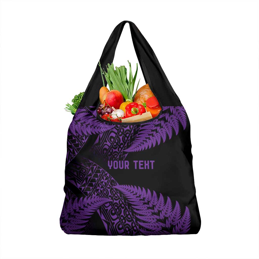 New Zealand Rugby Pacific Personalised Grocery Bag All Purple Maori Pasifika Fern Pattern