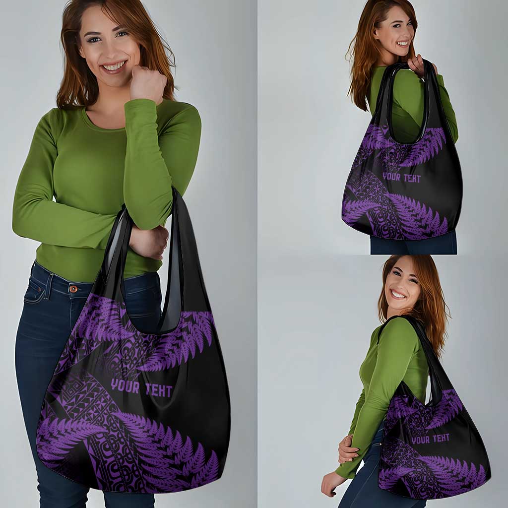 New Zealand Rugby Pacific Personalised Grocery Bag All Purple Maori Pasifika Fern Pattern