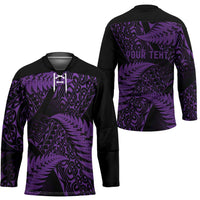 New Zealand Rugby Pacific Personalised Hockey Jersey All Purple Maori Pasifika Fern Pattern - Polynesian Pride