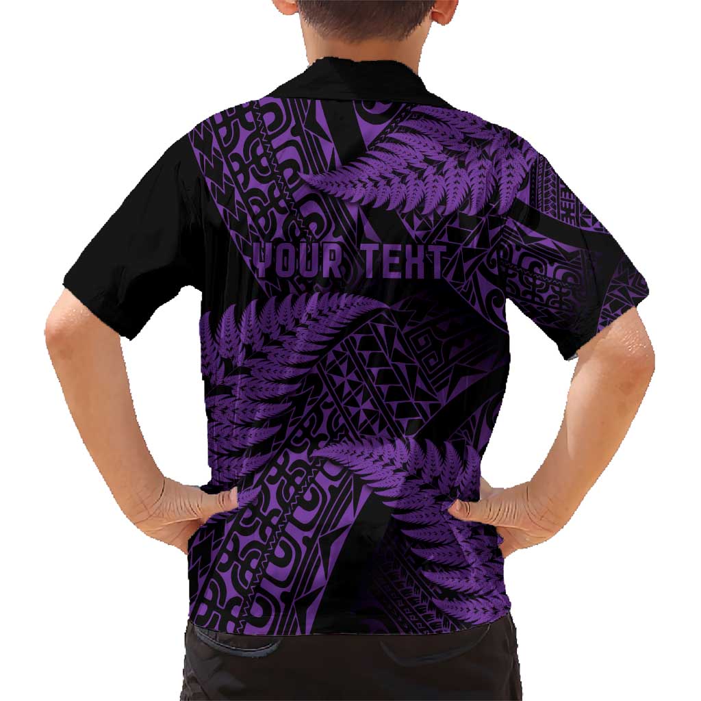 New Zealand Rugby Pacific Personalised Kid Hawaiian Shirt All Purple Maori Pasifika Fern Pattern