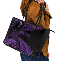 New Zealand Rugby Pacific Personalised Leather Tote Bag All Purple Maori Pasifika Fern Pattern