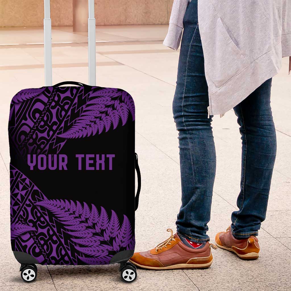 New Zealand Rugby Pacific Personalised Luggage Cover All Purple Maori Pasifika Fern Pattern