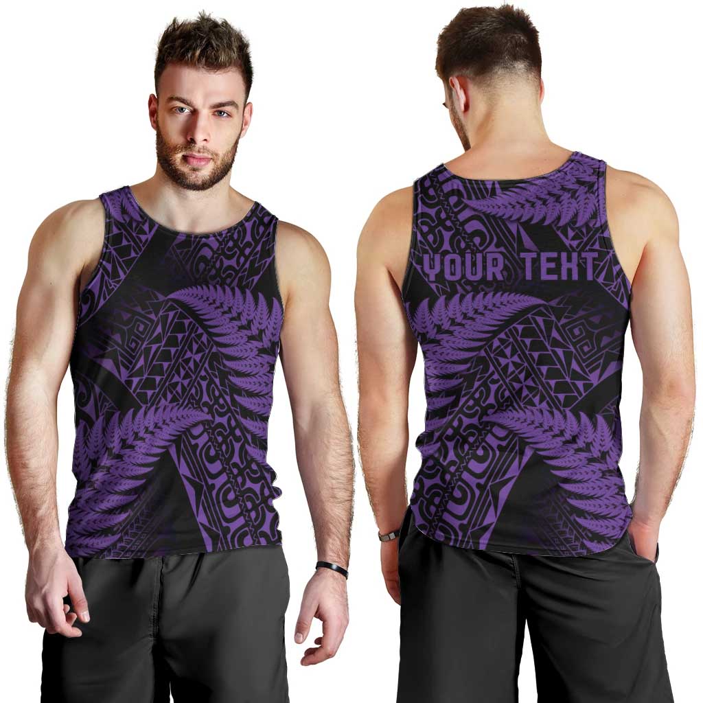 New Zealand Rugby Pacific Personalised Men Tank Top All Purple Maori Pasifika Fern Pattern