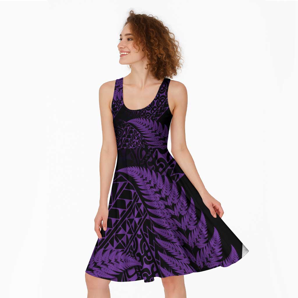 New Zealand Rugby Pacific Personalised Midi Dress All Purple Maori Pasifika Fern Pattern - Polynesian Pride