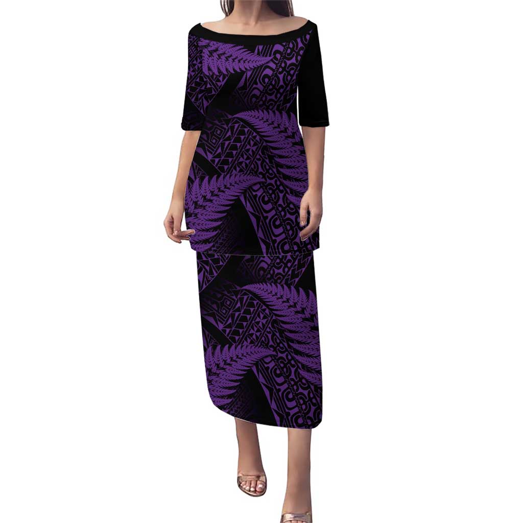 New Zealand Rugby Pacific Personalised Puletasi All Purple Maori Pasifika Fern Pattern