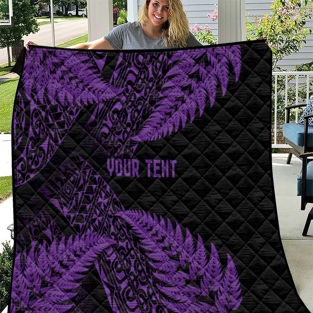 New Zealand Rugby Pacific Personalised Quilt All Purple Maori Pasifika Fern Pattern