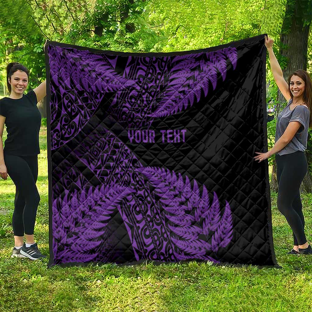 New Zealand Rugby Pacific Personalised Quilt All Purple Maori Pasifika Fern Pattern