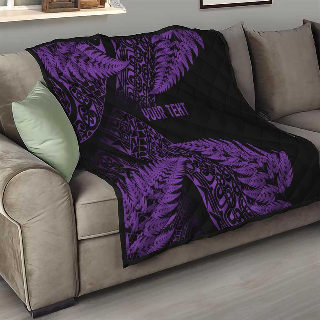 New Zealand Rugby Pacific Personalised Quilt All Purple Maori Pasifika Fern Pattern