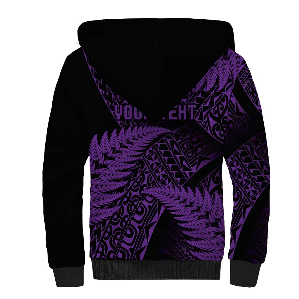 New Zealand Rugby Pacific Personalised Sherpa Hoodie All Purple Maori Pasifika Fern Pattern