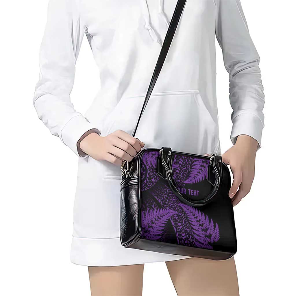 New Zealand Rugby Pacific Personalised Shoulder Handbag All Purple Maori Pasifika Fern Pattern