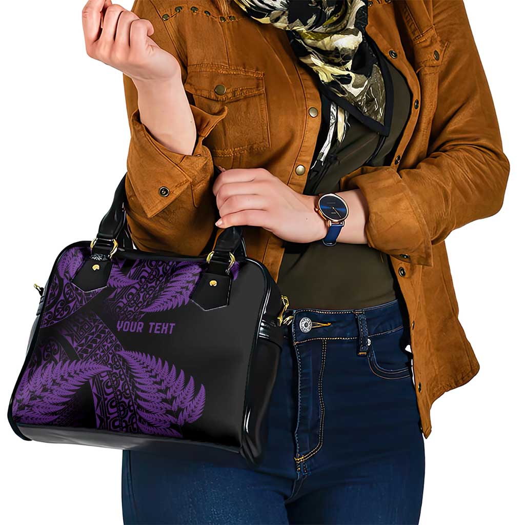 New Zealand Rugby Pacific Personalised Shoulder Handbag All Purple Maori Pasifika Fern Pattern