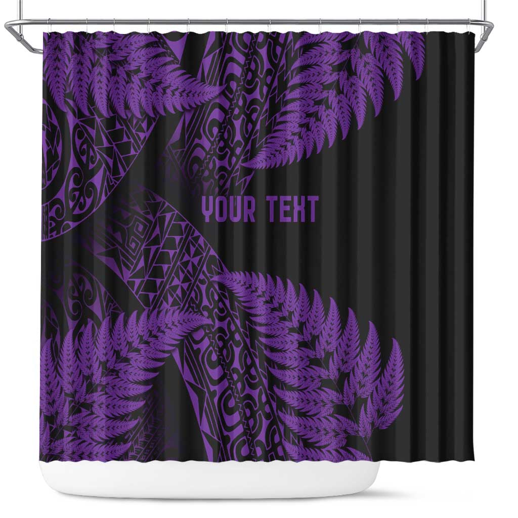New Zealand Rugby Pacific Personalised Shower Curtain All Purple Maori Pasifika Fern Pattern