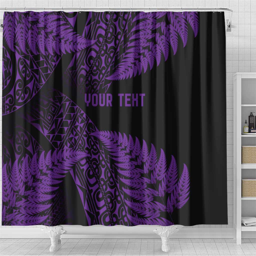 New Zealand Rugby Pacific Personalised Shower Curtain All Purple Maori Pasifika Fern Pattern