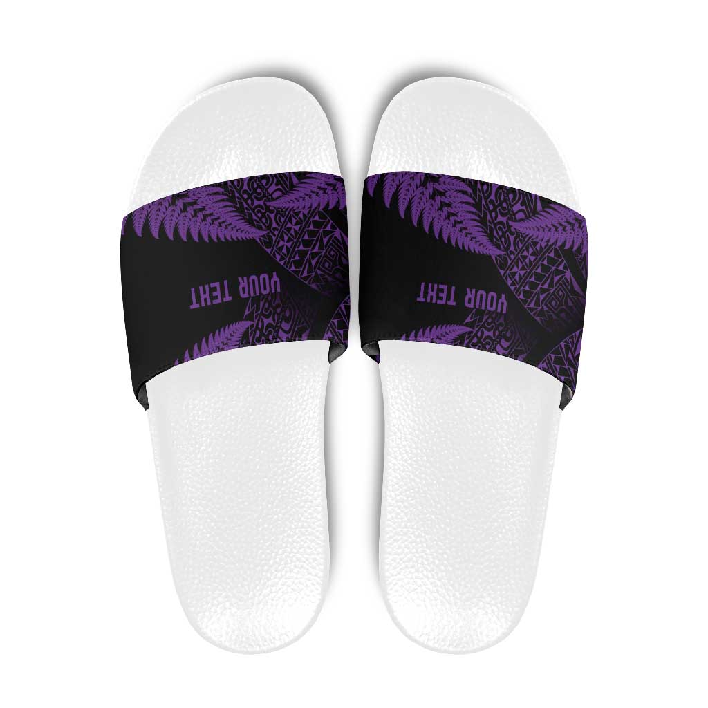 New Zealand Rugby Pacific Personalised Slide Sandals All Purple Maori Pasifika Fern Pattern - Polynesian Pride