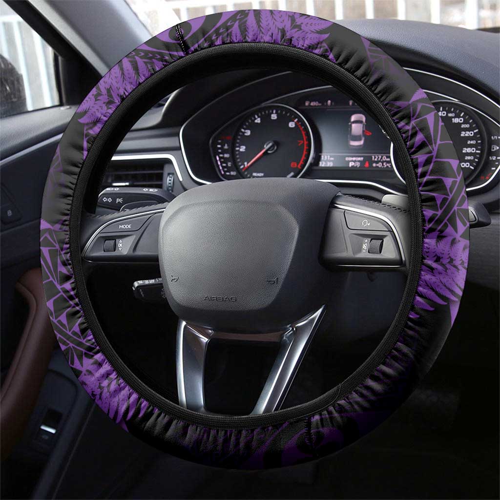 New Zealand Rugby Pacific Steering Wheel Cover All Purple Maori Pasifika Fern Pattern