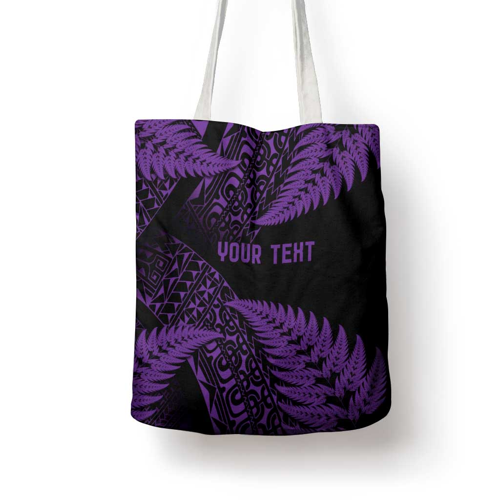 New Zealand Rugby Pacific Personalised Tote Bag All Purple Maori Pasifika Fern Pattern - Polynesian Pride