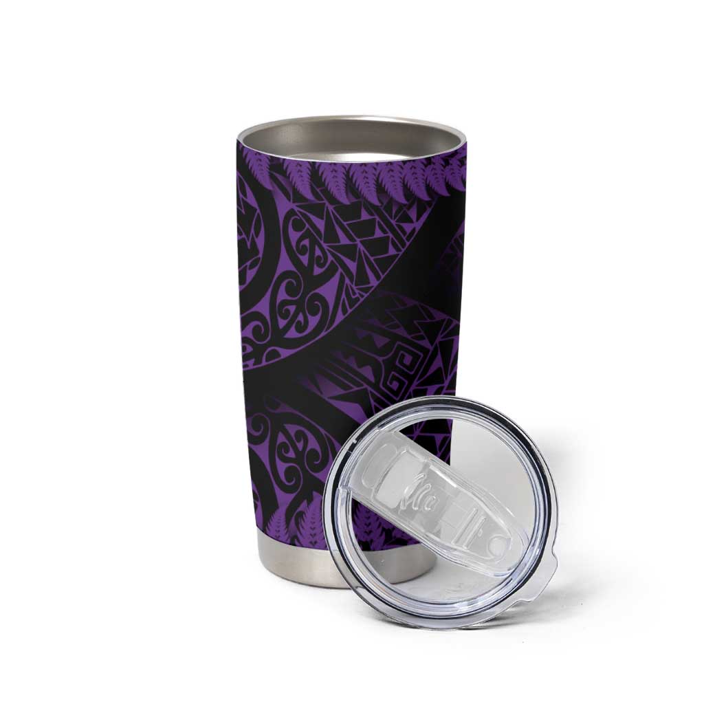 New Zealand Rugby Pacific Personalised Tumbler Cup All Purple Maori Pasifika Fern Pattern