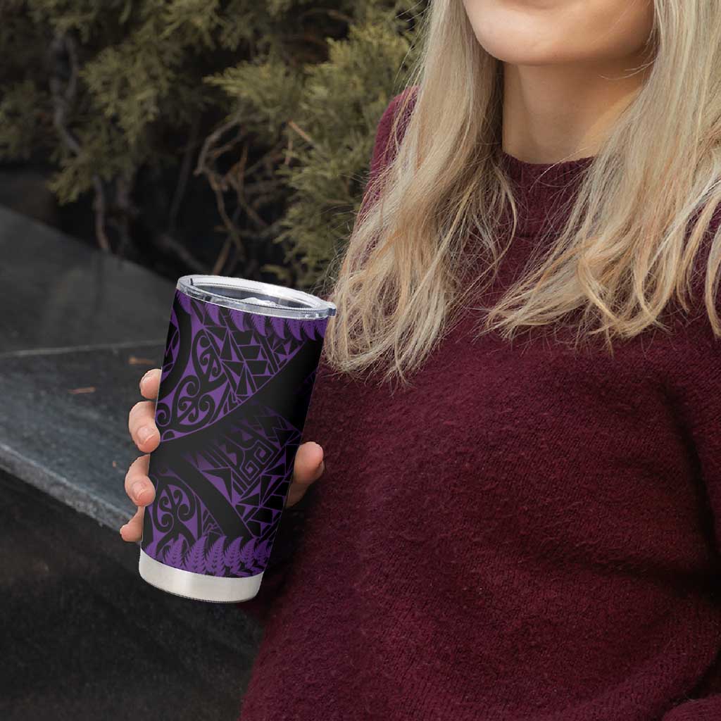 New Zealand Rugby Pacific Personalised Tumbler Cup All Purple Maori Pasifika Fern Pattern