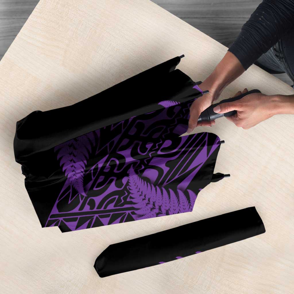 New Zealand Rugby Pacific Personalised Umbrella All Purple Maori Pasifika Fern Pattern - Polynesian Pride