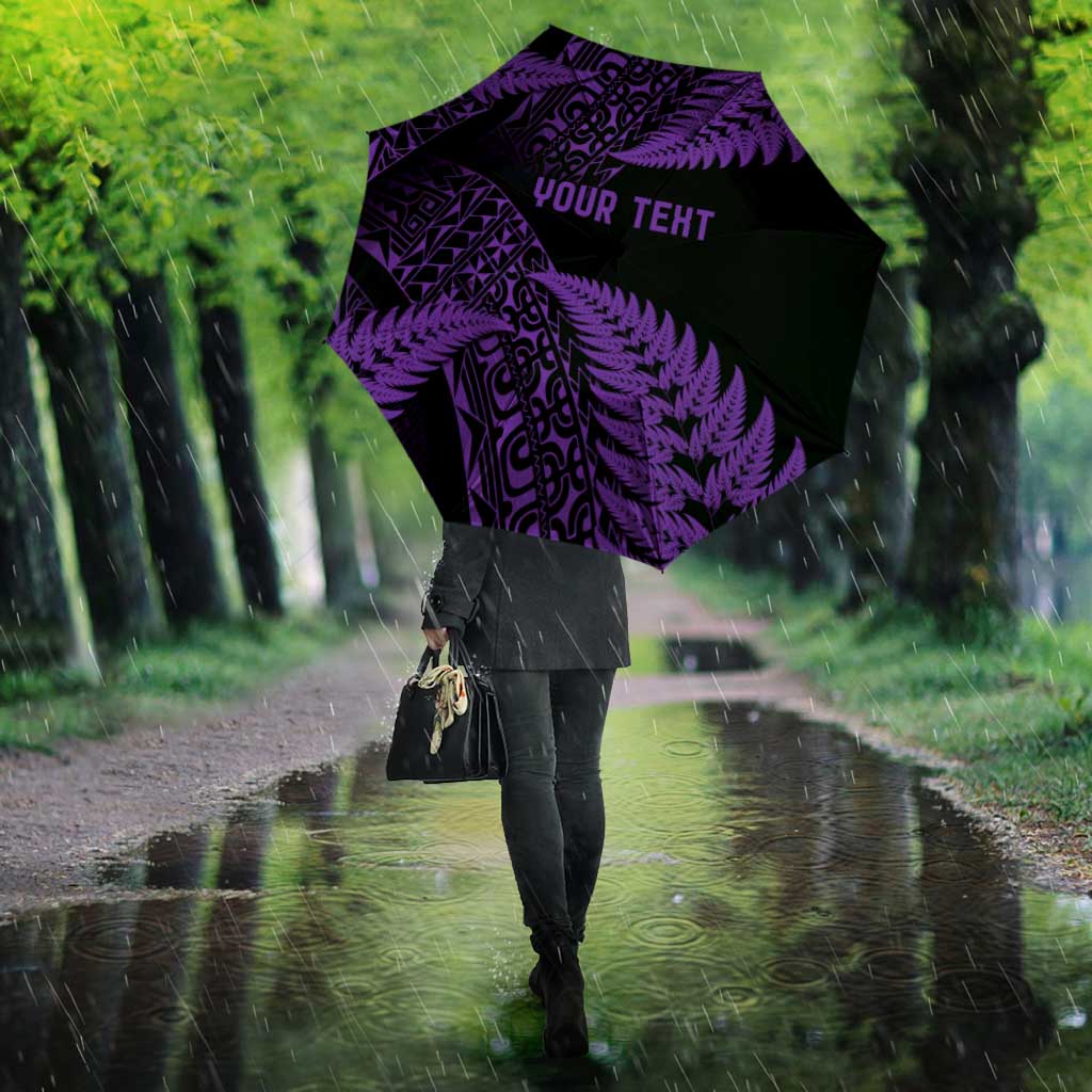 New Zealand Rugby Pacific Personalised Umbrella All Purple Maori Pasifika Fern Pattern - Polynesian Pride