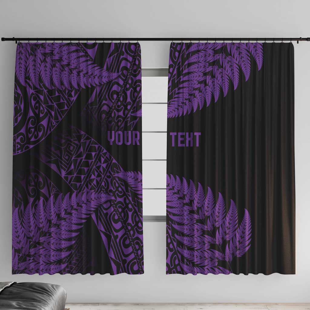 New Zealand Rugby Pacific Personalised Window Curtain All Purple Maori Pasifika Fern Pattern