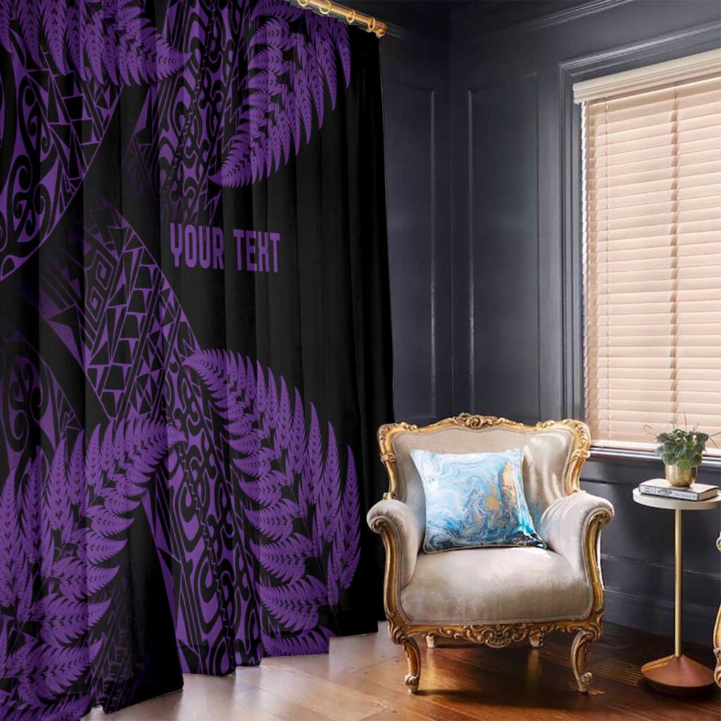 New Zealand Rugby Pacific Personalised Window Curtain All Purple Maori Pasifika Fern Pattern
