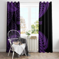 New Zealand Rugby Pacific Personalised Window Curtain All Purple Maori Pasifika Fern Pattern
