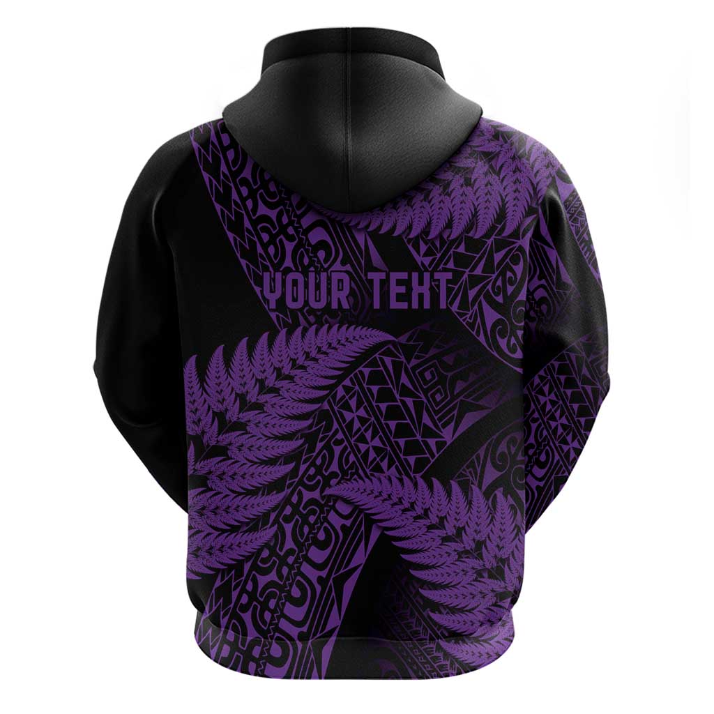 New Zealand Rugby Pacific Personalised Zip Hoodie All Purple Maori Pasifika Fern Pattern