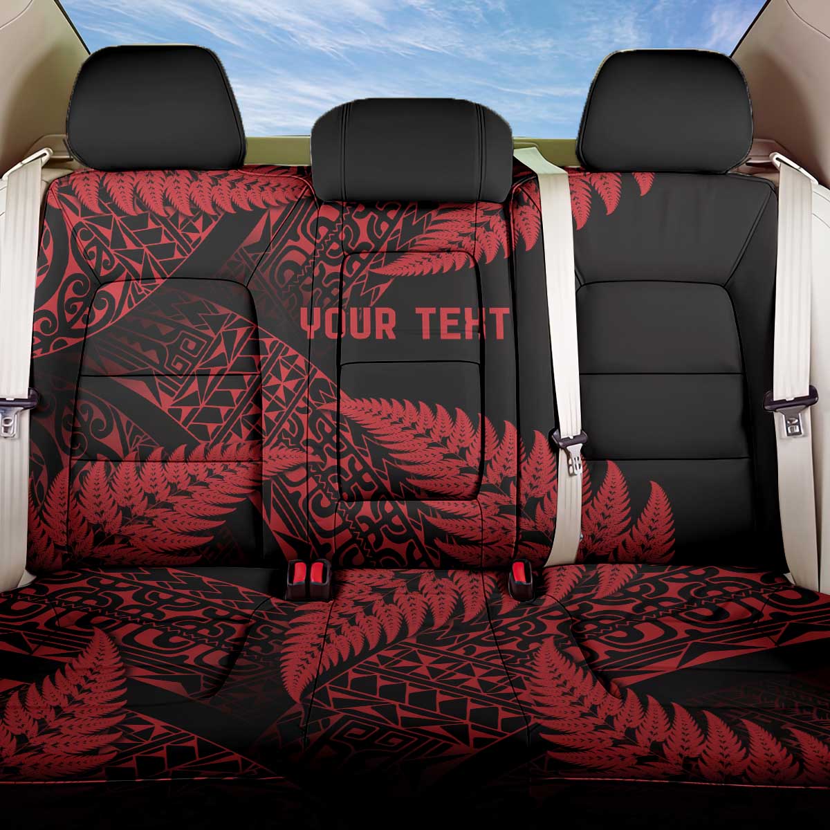 New Zealand Rugby Pacific Personalised Back Car Seat Cover All Red Maori Pasifika Fern Pattern