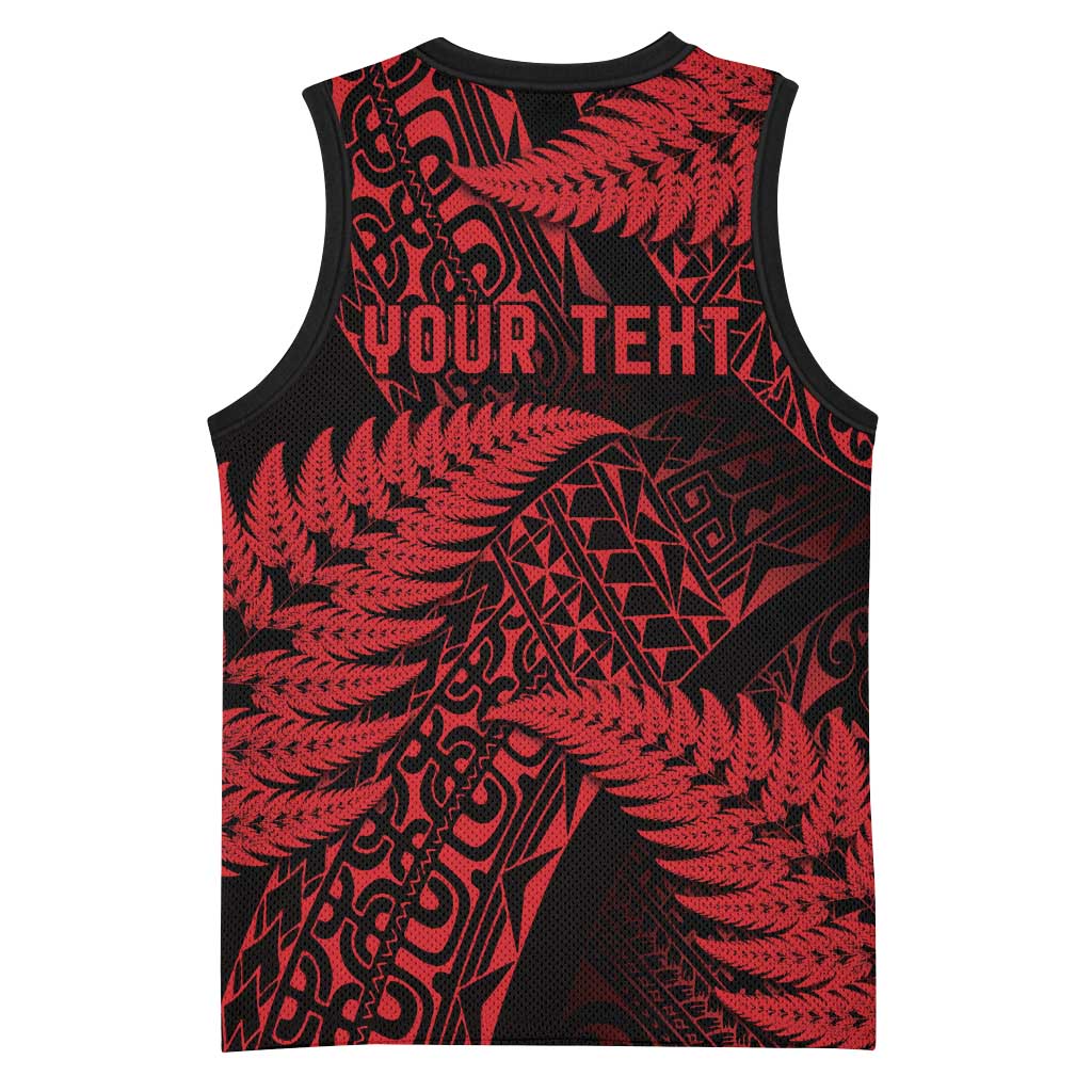 New Zealand Rugby Pacific Personalised Basketball Jersey All Red Maori Pasifika Fern Pattern - Polynesian Pride