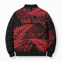 New Zealand Rugby Pacific Personalised Bomber Puffer Jacket All Red Maori Pasifika Fern Pattern - Polynesian Pride