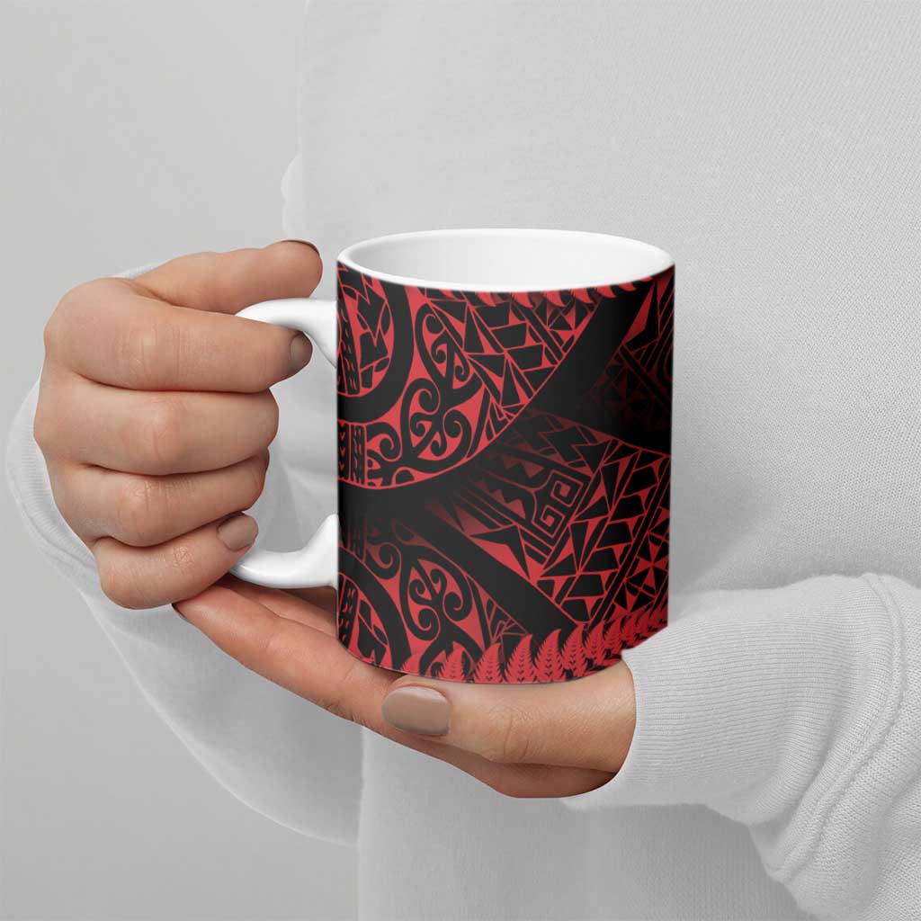 New Zealand Rugby Pacific Personalised Ceramic Mug All Red Maori Pasifika Fern Pattern - Polynesian Pride
