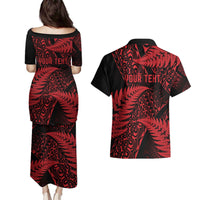 New Zealand Rugby Pacific Personalised Couples Matching Puletasi and Hawaiian Shirt All Red Maori Pasifika Fern Pattern