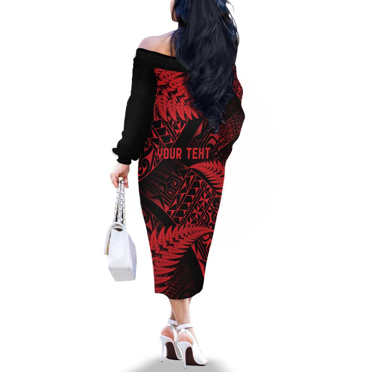 New Zealand Rugby Pacific Personalised Family Matching Off The Shoulder Long Sleeve Dress and Hawaiian Shirt All Red Maori Pasifika Fern Pattern